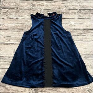 ModCloth blue velvet sleeveless blouse with tie in back size small